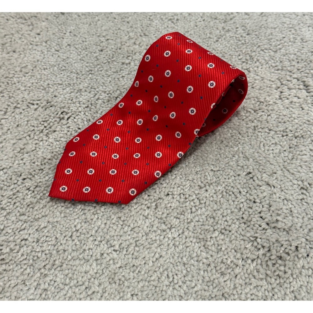 Bruno Piattelli Red Silk Tie Floral Medallion Geometric Pattern Italian Mens
